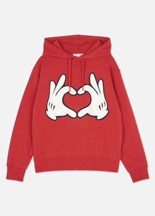 Яркий красный худи свитшот primark mickey mouse heart, микки маус4 фото