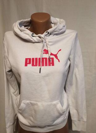 Брендовая белая толстовка, худи белая с капюшоном puma