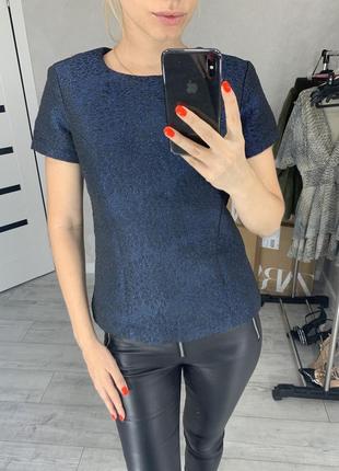 Синя блуза з щільної тканини з люрексовою ниткою