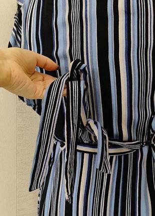 Довга сукня халат в смужку з карманами5 фото