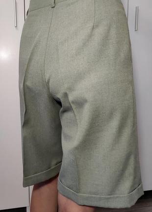 Тканевые шорты-бермуды с высокой посадкой р.44-46 цвет масла9 фото