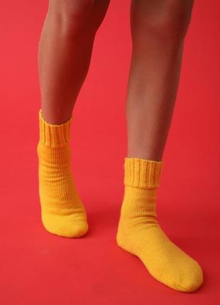Жовті в'язані вручну шкарпетки з мериносової вовни, теплі ручної роботи шкарпетки, унісекс-шкарпетки5 фото