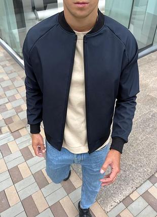 Классический мужской бомбер темно синий / повседневные куртки для мужчин