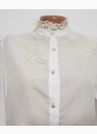 Блузка белая идеальная германия классическая с кружевом2 фото