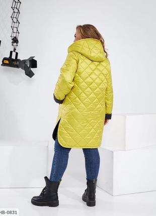 Пальто-сорочка жіноча стьобана демісезонна осінь-зима вільного фасону з капюшоном великих розмірів 48-582 фото