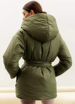 Оверсайз двухсторонняя куртка с поясом женская зимняя куртка с капюшоном9 фото