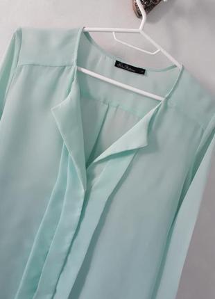 М'ятна блуза kira plastinina ментолова фісташкова шифонова блузка з довгим рукавом напівпрозора блуза кольору тіффвні3 фото