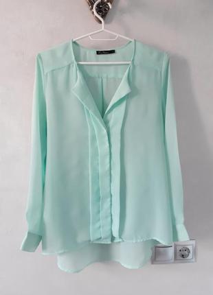М'ятна блуза kira plastinina ментолова фісташкова шифонова блузка з довгим рукавом напівпрозора блуза кольору тіффвні1 фото