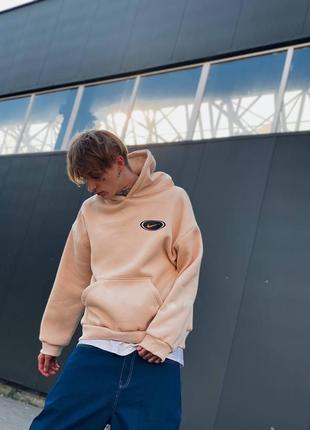 Крута якісна чоловіча худі преміум beige swoosh brand  тепла на флісі зимова кофта в стилі найк4 фото