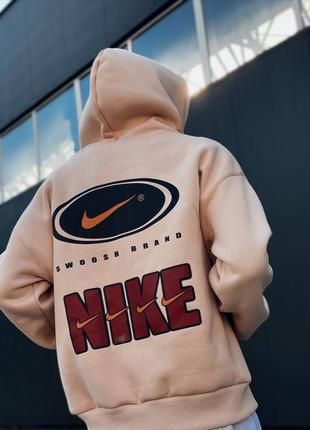 Крута якісна чоловіча худі преміум beige swoosh brand  тепла на флісі зимова кофта в стилі найк1 фото