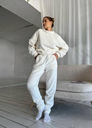 Махровый домашний теплый костюм с кофтой с брюками низ на манжетах теплая пижама одежда для дома