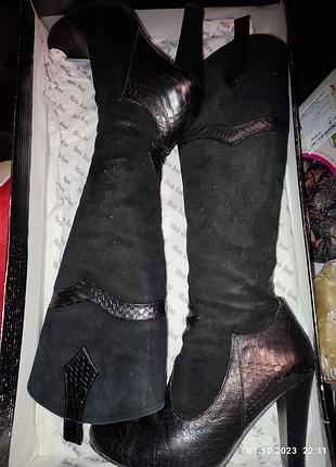 Шкіряні чоботи зимові 37на підборах