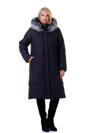 Женское зимнее удлиненное пальто пуховик больших размеров (52-70)4 фото