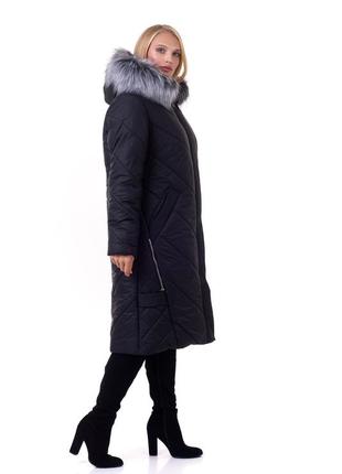 Женское зимнее удлиненное пальто пуховик больших размеров (52-70)3 фото
