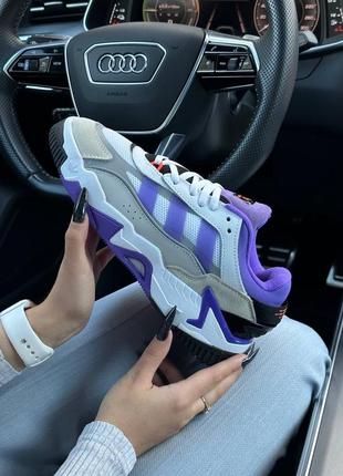 Женские кроссовки adidas originals niteball ll white grey purple1 фото