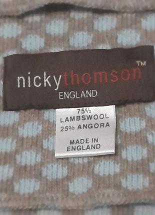 Брендовый шерсть ламбсвул + ангора шарф в горох от nicky thomson made in england