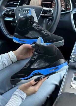 Женские кроссовки nike air jordan 5 retro black blue3 фото