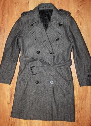 Пальто мужское серое демисезонное елочка шерсть + eingezogen l