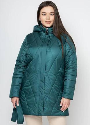 Жіноча демісезонна стьобана куртка з поясом великих розмірів (46,48,50,52,54,56,58)