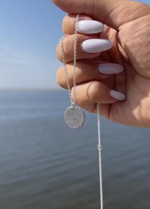 Серебряное ожерелье с круглой подвеской паве ⚜️ серебряний кулон
