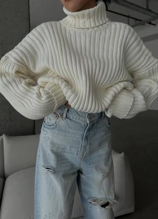 Укороченный свитер,теплый свитер с горловиной,свитер свободного кроя, трендовая кофточка с обьемными рукавами2 фото