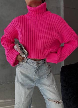 Укороченный свитер,теплый свитер с горловиной,свитер свободного кроя, трендовая кофточка с обьемными рукавами4 фото