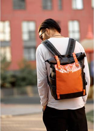 Чоловічий рюкзак sambag rolltop hacking чорно-оранжевий4 фото
