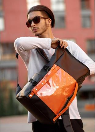 Чоловічий рюкзак sambag rolltop hacking чорно-оранжевий6 фото
