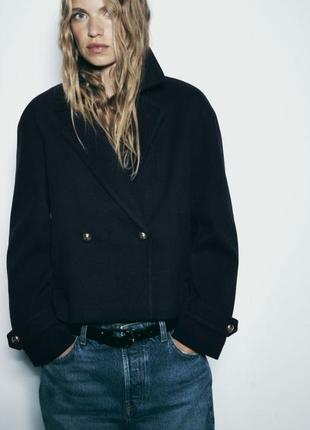 Стильна новинка new zara коротке двобортне пальто блейзер зара
