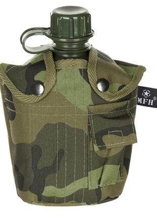 Тактическая военная фляга для воды mfh 1л 13 х 21 х 8см с чехлом камуфляж
