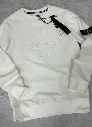 Мужской свитшот stone island белый / кофта на флисе стон айленд