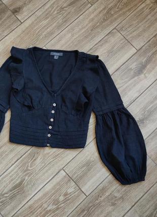 Дуже гарна блуза чорна, широкий рукав, воланы, бавовна льон1 фото