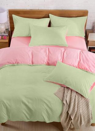 Подростковое двухстороннее постельное белье олива + розовый