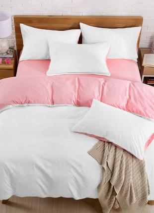 Подростковое двустороннее постельное белье белый + розовый
