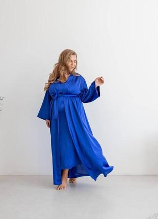Домашний легкий халат anetta ткань шелк армани цвет электрик качественная женская домашняя одежда8 фото