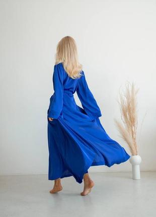 Домашний легкий халат anetta ткань шелк армани цвет электрик качественная женская домашняя одежда2 фото