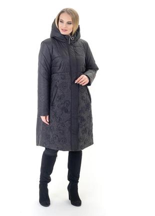 Женская удлиненная комбинированная куртка больших размеров (50,52,54,56,58,60,62,64,66)2 фото