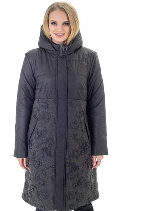 Женская удлиненная комбинированная куртка больших размеров (50,52,54,56,58,60,62,64,66)1 фото