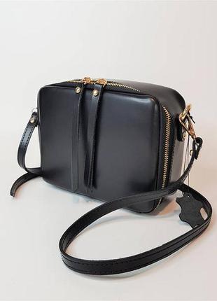 Сумка клатч, кросс-боди женская через плечо натуральная кожа, черная матовая 1634