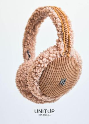 Зимові жіночі навушники teddy  з вельветом колір темний беж