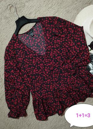 Шикарный цветочный топ с оборкой и объемными рукавами/блузка/блуза