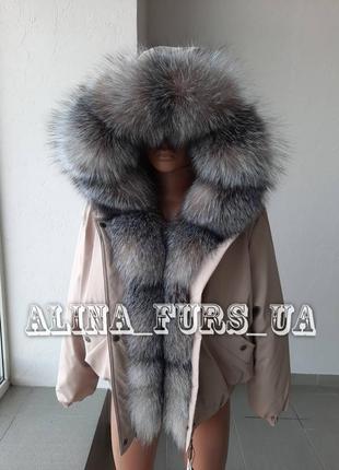 Короткая женская зимняя куртка с натуральным мехом блюфрост, 42-60 р.р.1 фото
