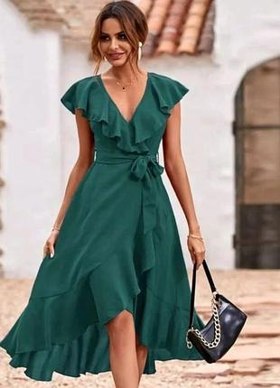 Максі-сукня з поясом у стилі boho green із рюшами
бутік
bellanblue