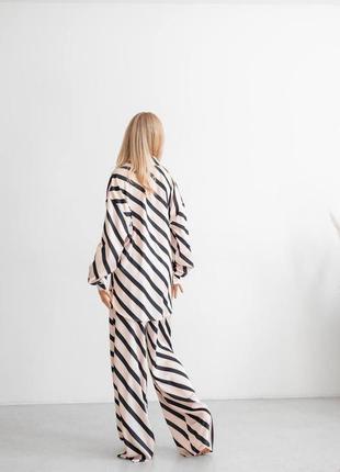 Стильный женский костюм для дома ткань шелк армани легкая модная качественная пижама в толстую полоску5 фото
