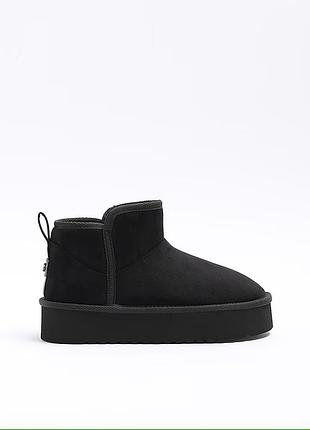 Угги женские river island black faux fur platform boots