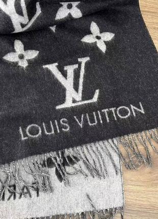 Шарф черный серый шерсть брендовый в стиле louis vuitton5 фото