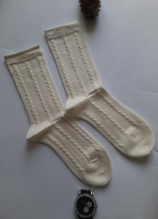 Носки женские кашемировые высокие белые в рубчик премиум качество