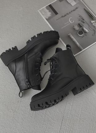Чорні шкіряні черевики | берці на шнурівці | зимові ботінки3 фото