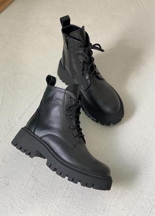 Чорні шкіряні черевики | берці на шнурівці | зимові ботінки2 фото