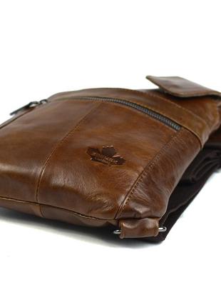 Коричнева чоловіча шкіряна нагрудна сумка рюкзак слінг на плече, модна сумочка з натуральної шкіри6 фото